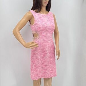 Lilly Pulitzer Catie Pink Resort Boucle Tweed Rhinestone Cut Out Shift Dress